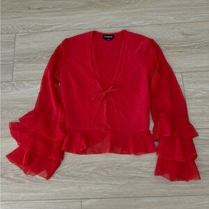 Bebe Vibrant Red Layered Sleeve Blouse